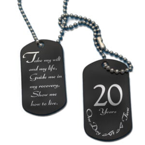 Black Double Dog Tag Necklace - 3rd Step Prayer & Any Year Clean
