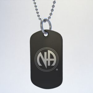 NA Narcotics Anonymous Black Dog Tag Necklace