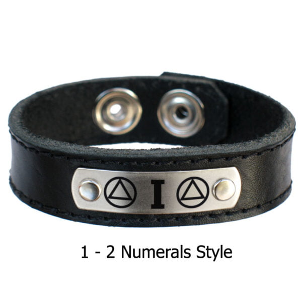 AA Sober Anniversary Leather Bracelet with Roman Numerals