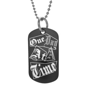 One Day At A Time Black Dog Tag Necklace