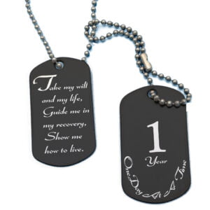 Black Double Dog Tag Necklace - 3rd Step Prayer & Any Year Clean