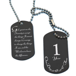 Black Double Dog Tag Necklace - Serenity Prayer & Any Year Clean
