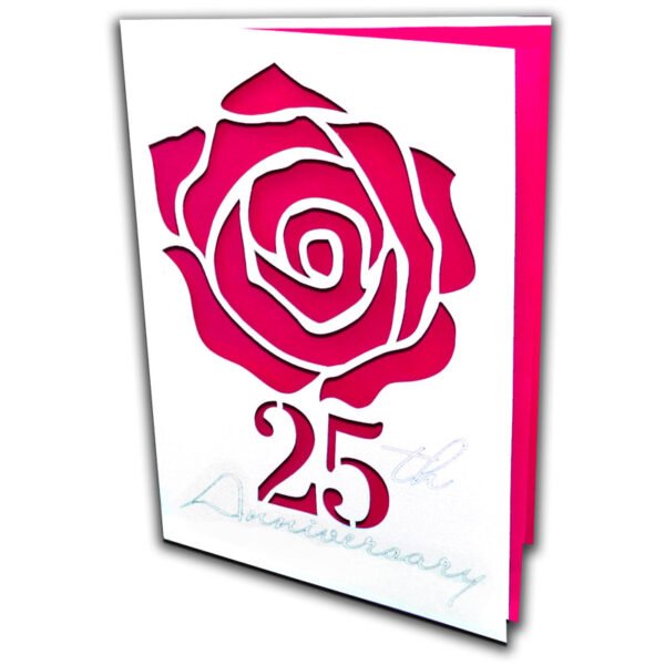 3-D Laser Cut Rose and Anniversary Year Greeting Card