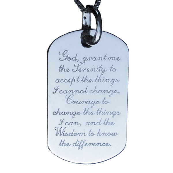 Serenity Prayer Small Dog Tag Necklace in Fine 925 Sterling Silver