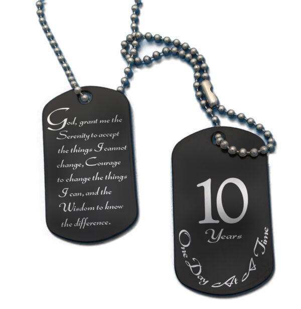 Black Double Dog Tag Necklace - Serenity Prayer & Any Year